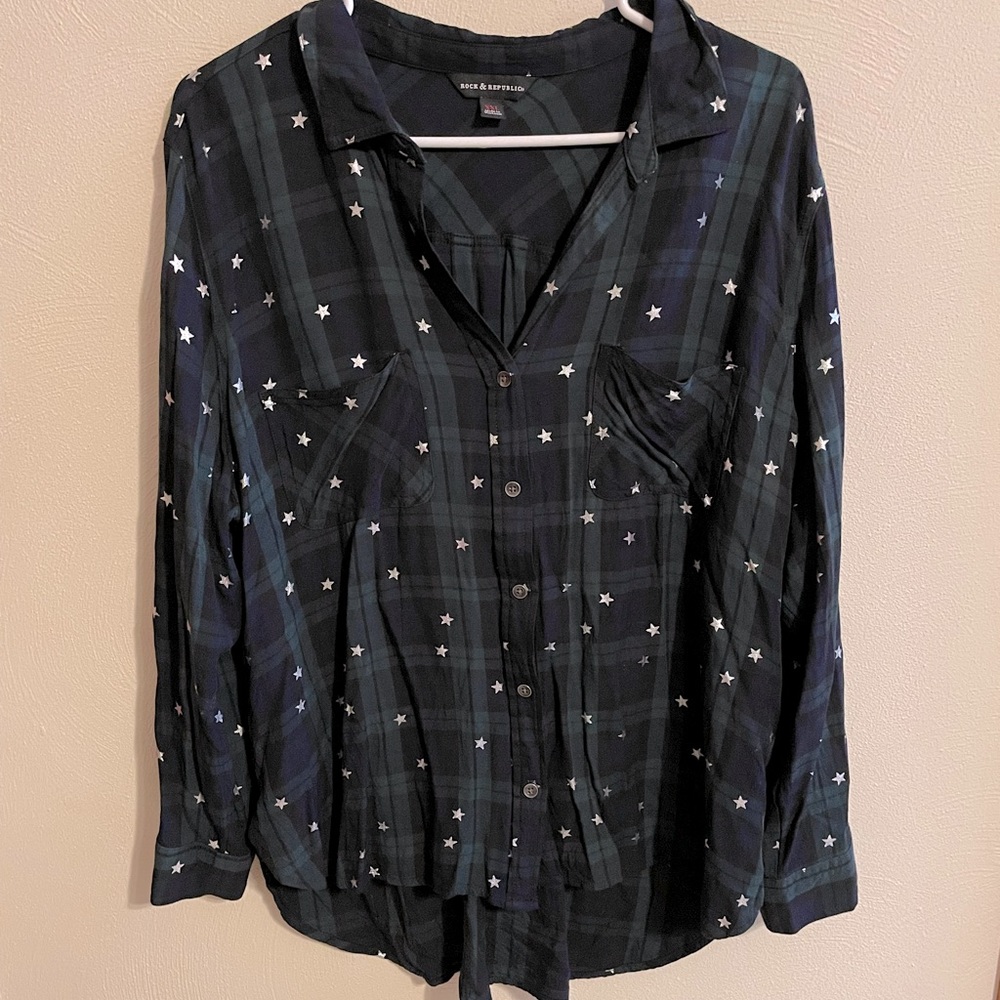 Rock and Republic plaid star button up shirt XXL